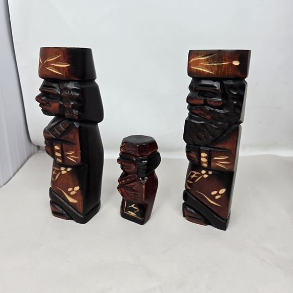 Japanese Ainu Father, Mother & Child Wood Carved Figurines Family Vintage - Picture 2 of 10